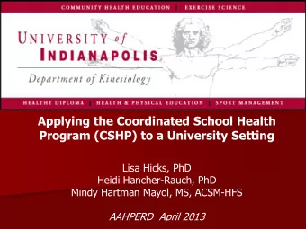Applying the Coordinated School Health  Program (CSHP) to a University Setting  Lisa Hicks, PhD
