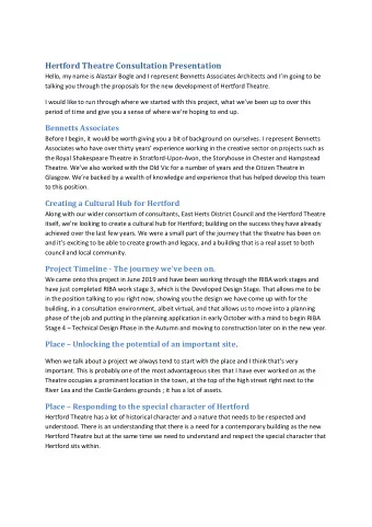 Hertford Theatre Consultation Presentation  Hello, my name is Alastair Bogle and I represent