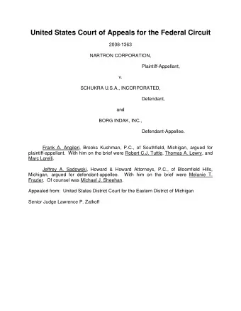 United States Court of Appeals for the Federal Circuit  2008-1363  NARTRON CORPORATION,