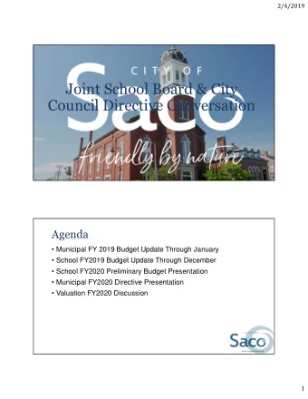 Joint School Board &amp; City  Council Directive Conversation  Agenda   Municipal FY 2019 Budget