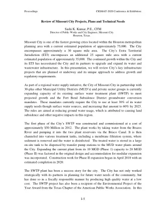 Review of Missouri City Projects, Plans and Technical Needs  Sashi K. Kumar, P.E., CFM  Director of