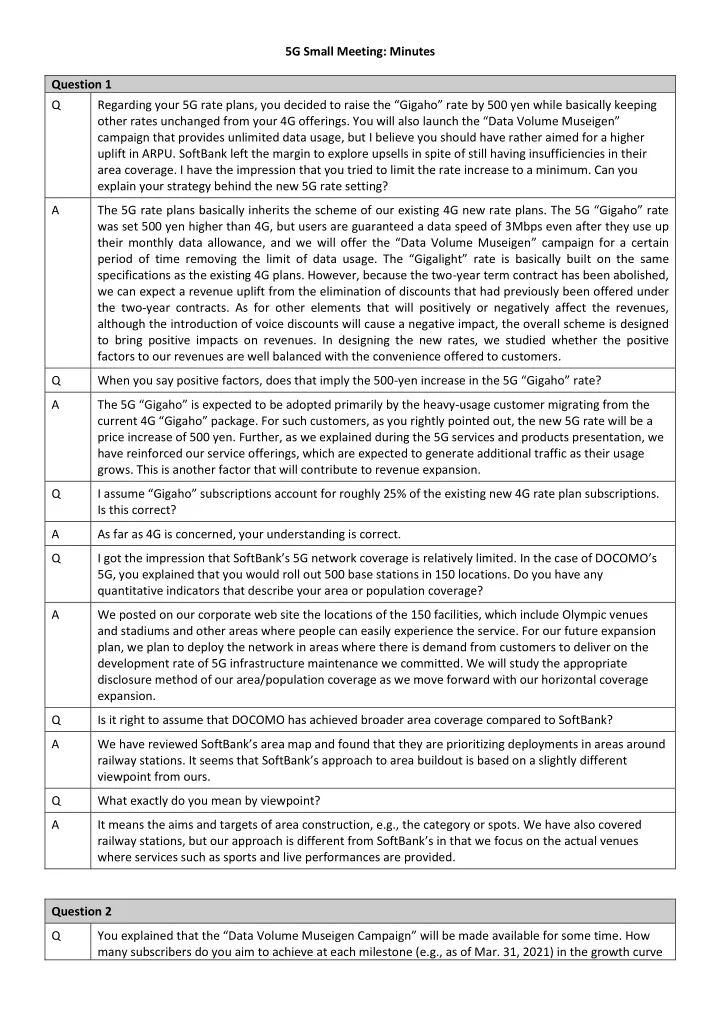 5g small meeting minutes question 1 q regarding your 5g