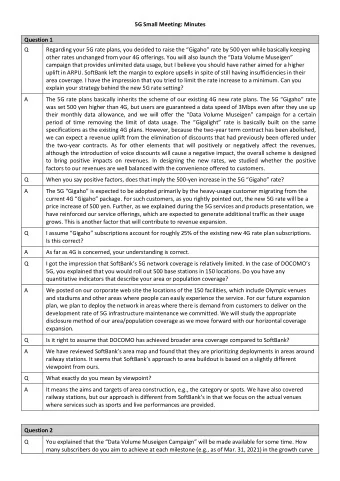 5G Small Meeting: Minutes  Question 1  Q Regarding your 5G rate plans, you decided to raise the
