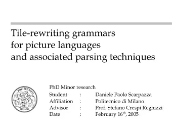 Tile-rewriting grammars  for picture languages  and associated parsing techniques  PhD Minor