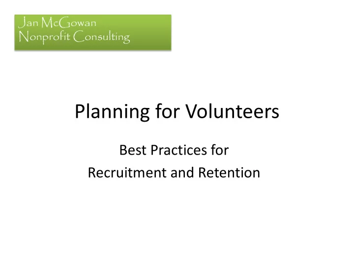 planning for volunteers