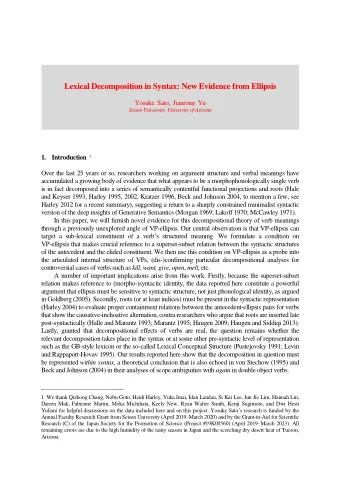 Lexical Decomposition in Syntax: New Evidence from Ellipsis Yosuke Sato, Jianrong Yu  Seisen