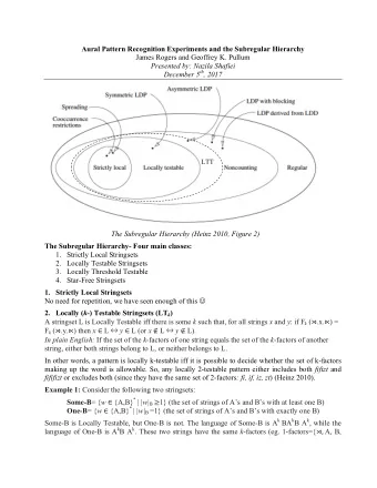 Aural Pattern Recognition Experiments and the Subregular Hierarchy  James Rogers and Geoffrey K.