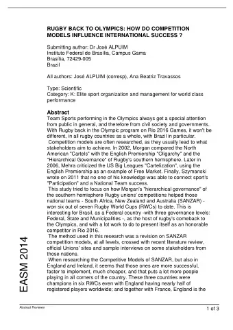 EASM 2014  competition models, at all levels, crossed with recent literature review,  official