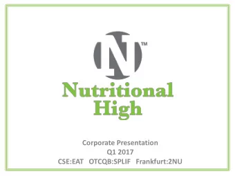 CSE:EAT   OTCQB:SPLIF   Frankfurt:2NU  Forward Looking Statements and Risk Disclosure  The