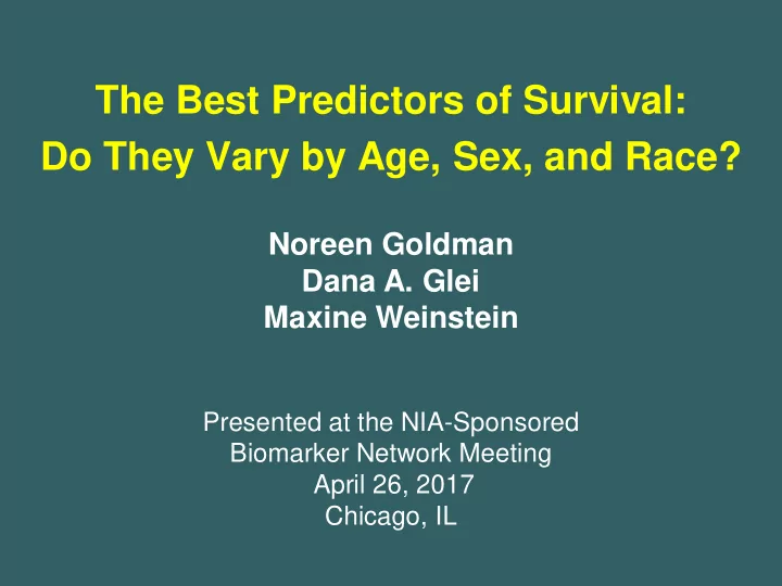 the best predictors of survival do they vary by age sex