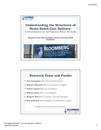 Understanding the Structures of  Home-Based Care Delivery:  A Presentation for the Ontario Renal