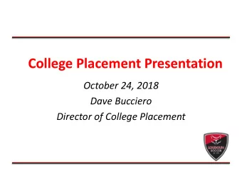 College Placement Presentation  October 24, 2018  Dave Bucciero  Director of College Placement
