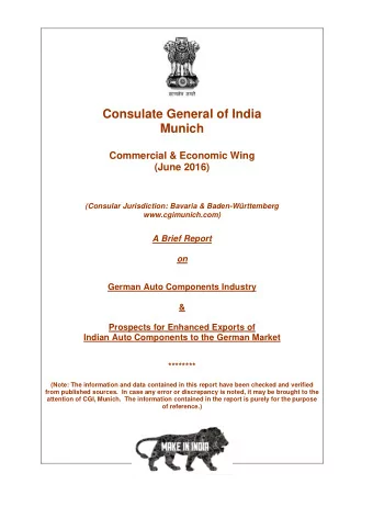 Consulate General of India  Munich  Commercial &amp; Economic Wing  (June 2016)  (Consular