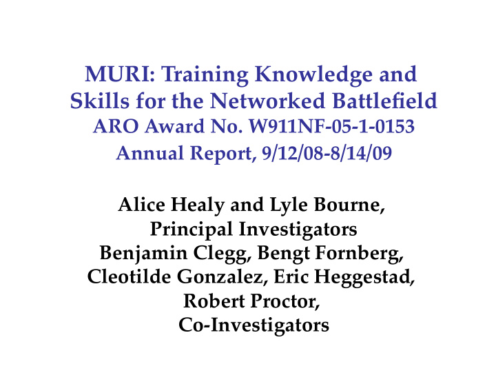 muri training knowledge and skills for the networked