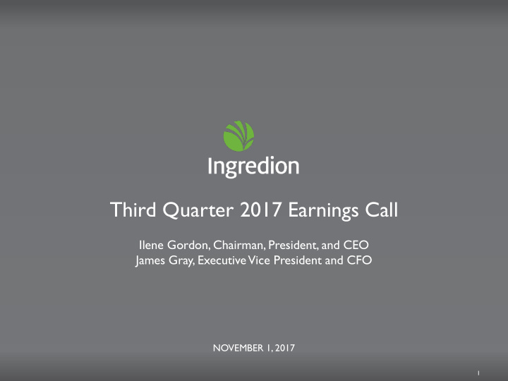 third quarter 2017 earnings call