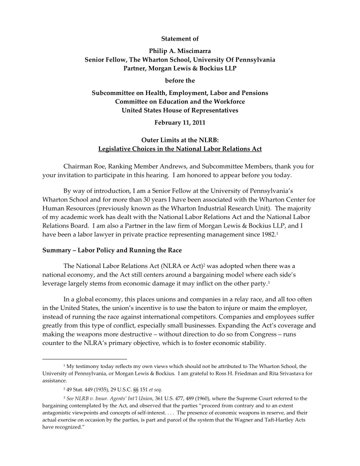 statement of philip a miscimarra senior fellow the