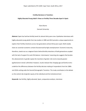 Paper submitted to IPC-IUSSP, Cape Town, South Africa, 2017  Fertility Decisions in Transition: