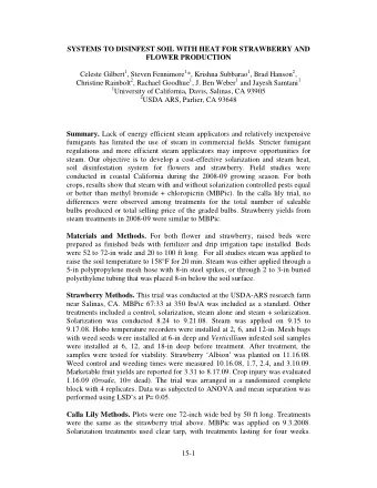 SYSTEMS TO DISINFEST SOIL WITH HEAT FOR STRAWBERRY AND  FLOWER PRODUCTION Celeste Gilbert 1 ,