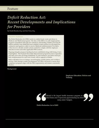 Deficit Reduction Act:  Recent Developments and Implications  for Providers  By Frank Sheeder, Esq.