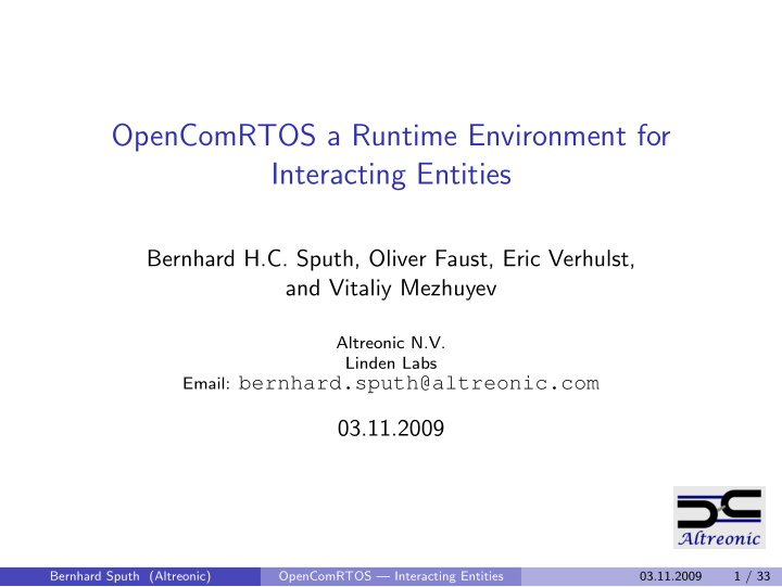 opencomrtos a runtime environment for interacting entities