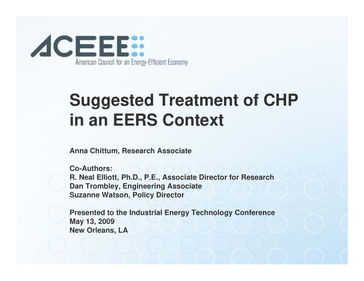 suggested treatment of chp in an eers context