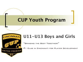 CUP Youth Program  U11-U13 Boys and Girls  Bringing the Best Together!   #1 Club in