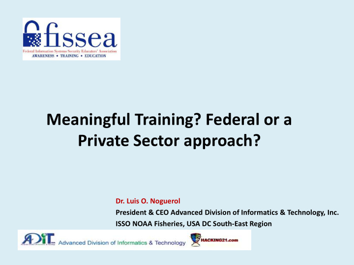 meaningful training federal or a private sector approach