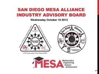 SAN DIEGO MESA ALLIANCE  INDUSTRY ADVISORY BOARD  Wednesday October 10 2012  1 WELCOME &amp;