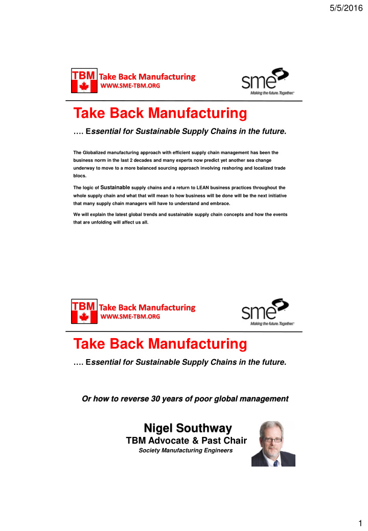 take back manufacturing