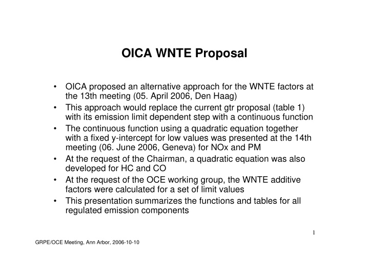 oica wnte proposal