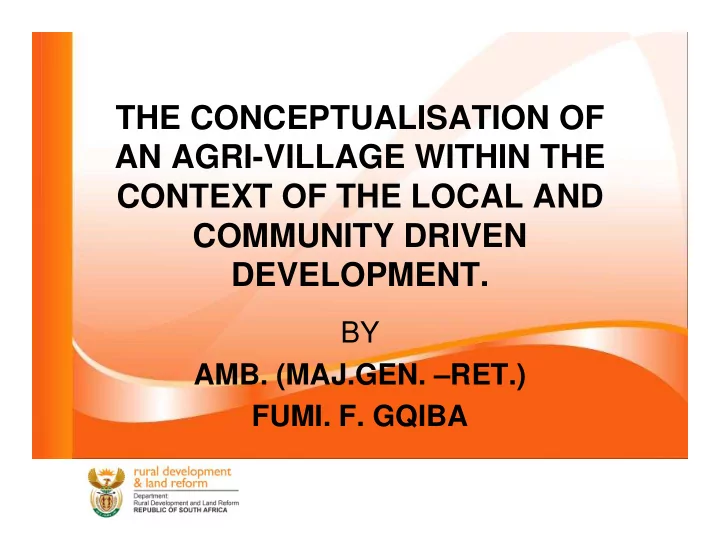 the conceptualisation of an agri village within the