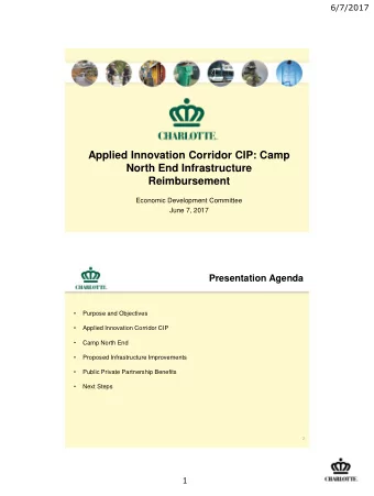 Applied Innovation Corridor CIP: Camp  North End Infrastructure  Reimbursement  Economic