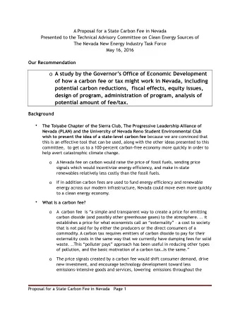 o A study by the Governors Office of Economic Development  of how a carbon fee or tax might work