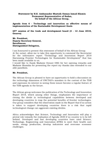 Statement by H.E. Ambassador Mustafa Osman Ismail Elamin  Permanent Representative of Sudan,  On