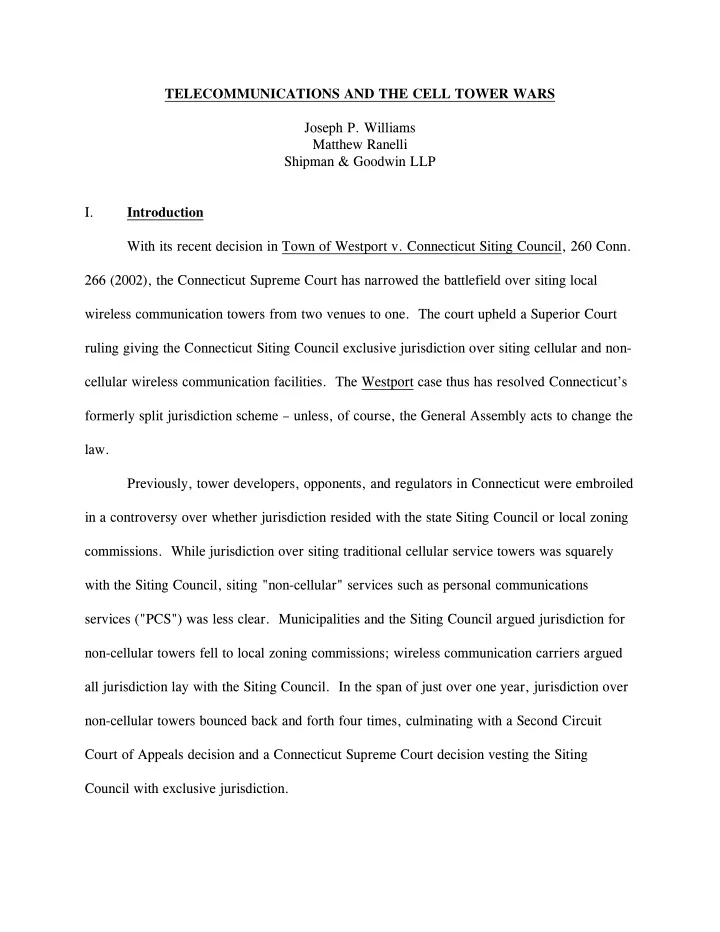 joseph p williams matthew ranelli shipman goodwin llp i