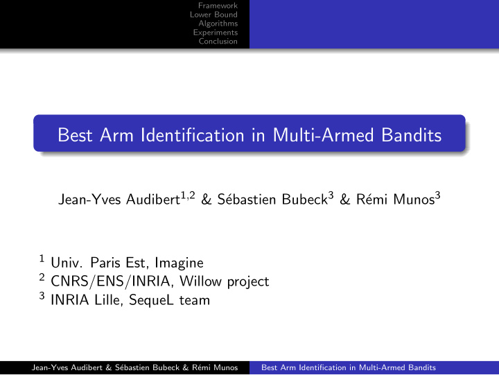 best arm identification in multi armed bandits