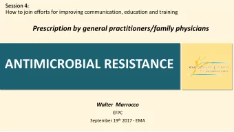 ANTIMICROBIAL RESISTANCE  Walter  Marrocco  EFPC September 19 th 2017 - EMA  USE OF ANTIBIOTICS IN