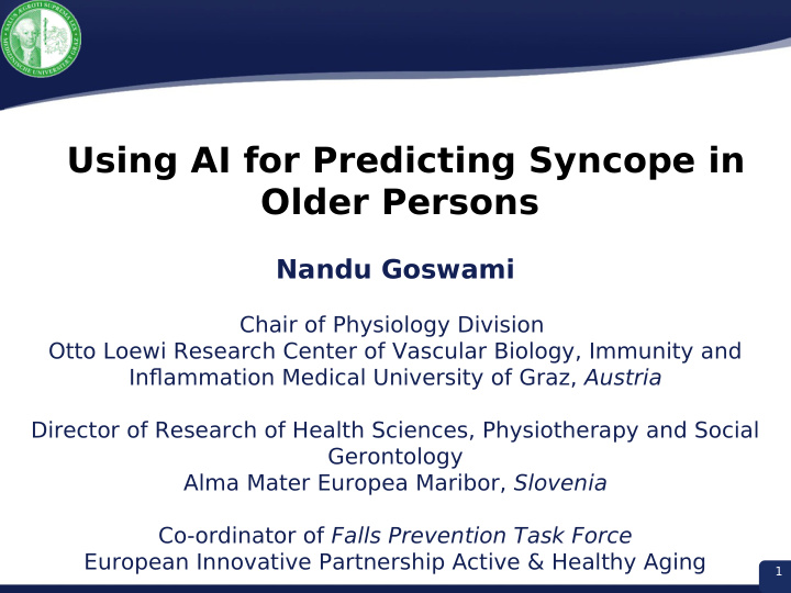 using ai for predicting syncope in older persons