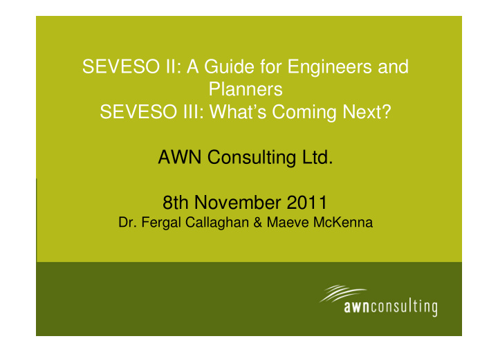 seveso ii a guide for engineers and planners seveso iii