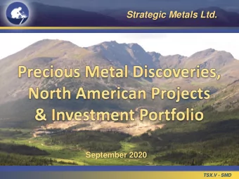 Strategic Metals Ltd.  September 2020  TSX.V - SMD  Forward-Looking Statements  Certain information