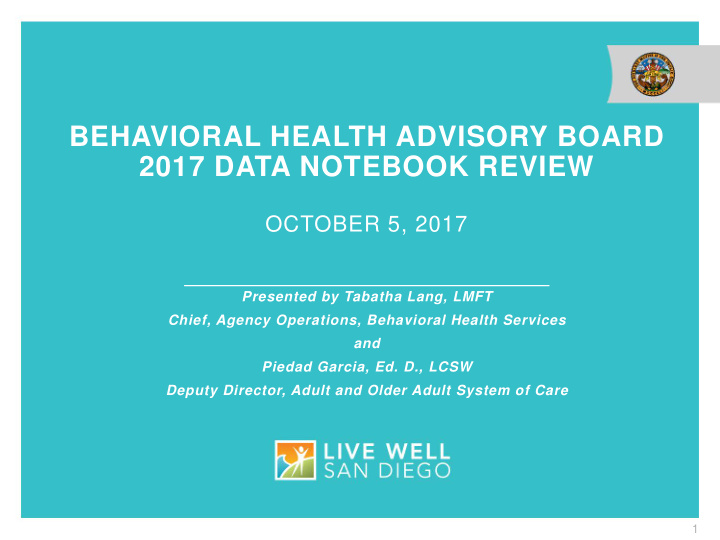 behavioral health advisory board 2017 data notebook review
