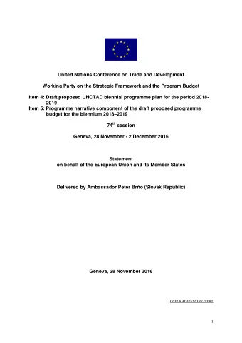 United Nations Conference on Trade and Development  Working Party on the Strategic Framework and