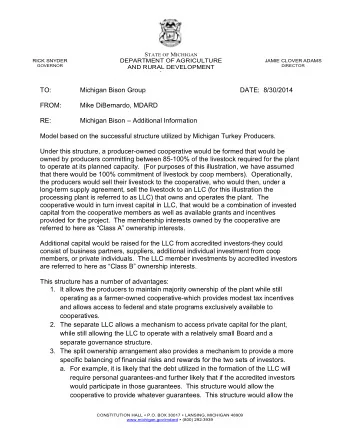 S TATE OF M ICHIGAN  DEPARTMENT OF AGRICULTURE RICK SNYDER  JAMIE CLOVER ADAMS  GOVERNOR DIRECTOR