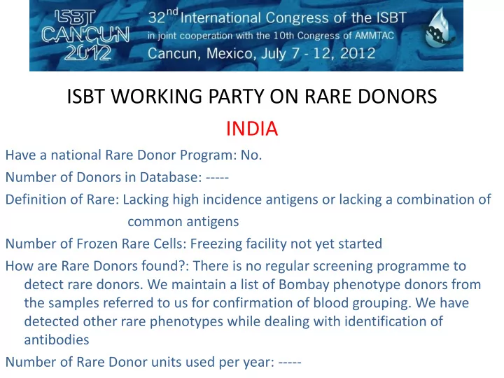 isbt working party on rare donors