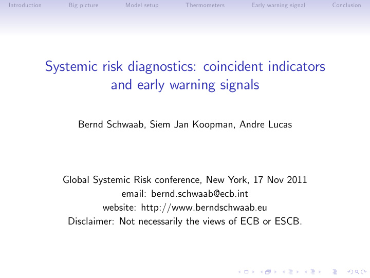 systemic risk diagnostics coincident indicators and early
