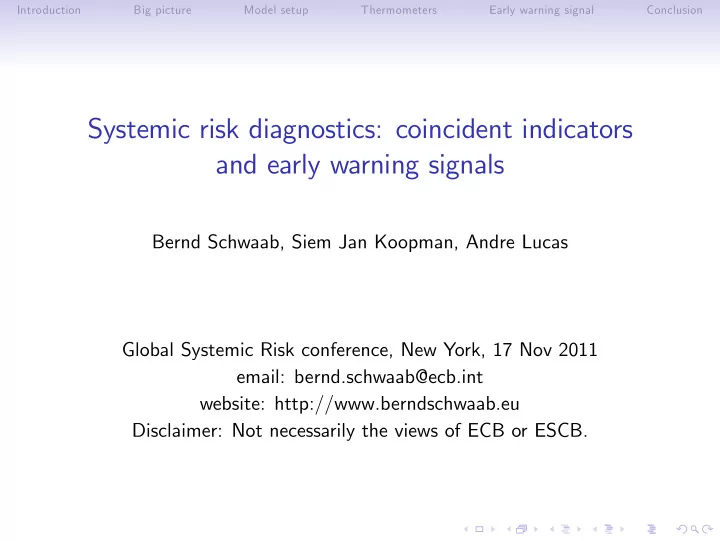 systemic risk diagnostics coincident indicators and early