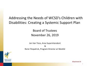 Addressing the Needs of WCSDs Children with  Disabilities: Creating a Systemic Support Plan