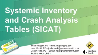 Systemic Inventory  and Crash Analysis  Tables (SICAT)  Mike Vaughn, PE  mike.vaughn@ky.gov