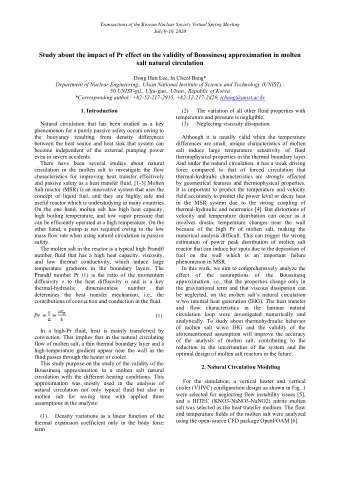 Study about the impact of Pr effect on the validity of Boussinesq approximation in molten  salt
