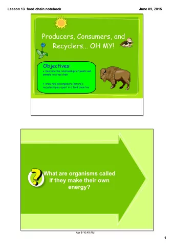 Producers, Consumers, and  Recyclers... OH MY!  Objectives:  Describe the relationships of
